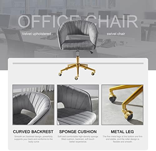 Nrizc Velvet Office Desk Chair, Grey, Adjustable Swivel Wheels, Ergonomic Design for Home Office, Bedroom, Study - Image 4