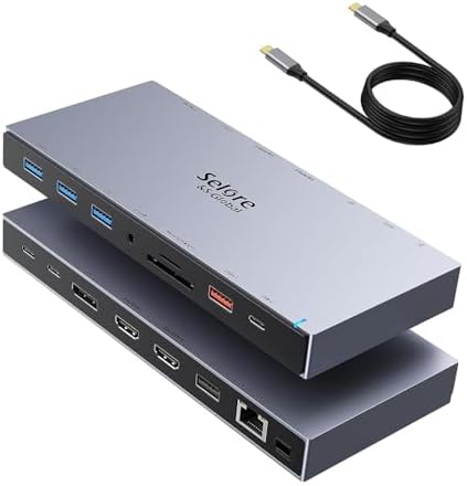 Selore USB C Docking Station 3 Monitors Laptop Hub Dual 4K HDMI +DP by SeloreS-Global