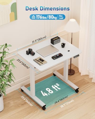 32" Small Rolling Electric Standing Desk Adjustable Height for Home Office - Image 2