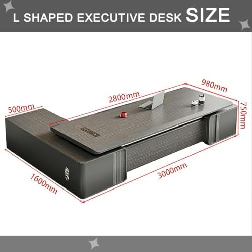 Executive Office Desk with Storage Cabinet,Modern l Shaped Executive Desk,50MM Thick Desktop for CEO Office, Reception & Commercial Workspace - Image 2