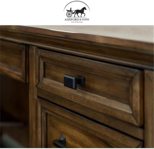 Ashford & Sons Artisan L-Desk & Return, 8-Drawer Executive Corner Workstation, 30" H x 68" W x 70" D, Hardwood Solids with Veneer, Distressed Finish, Built-in Power Center, Home Office Desk - Image 6