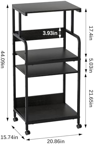 Arbuxzuy 4 Tier Stand with Storage Shelf, Tall Mobile Printer Table for Home Office, Adjustable Stands for Heat Press Scanner Fax (Black) - Image 4