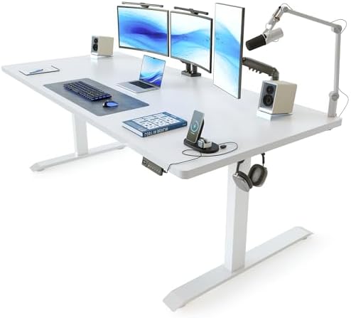 FEZIBO Standing Desk 63 × 37 Inch Electric Height Adjustable, White by FEZIBO