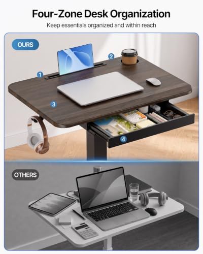 HUANUO 28" Mobile Standing Desk with Drawer and Charging Station - Image 3