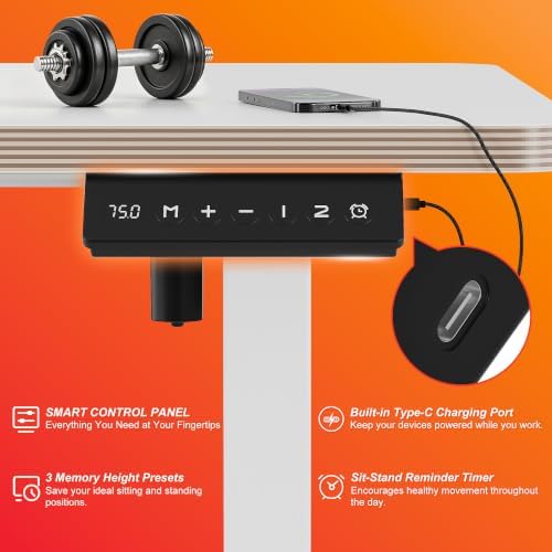 48 Inch Standing Desk with Wheels, USB-C Port, Cable Management - Image 5