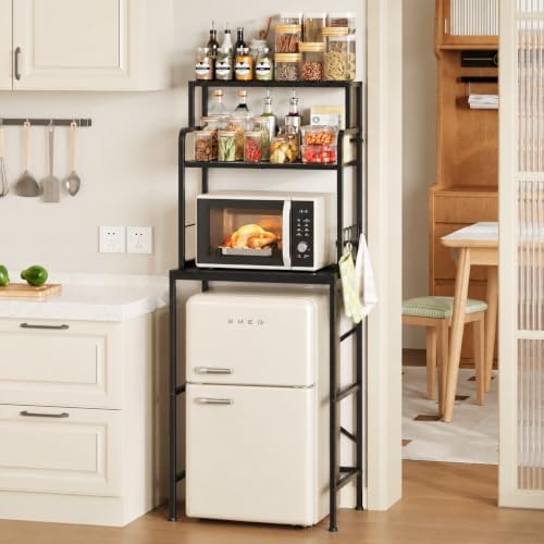 3 Tier Mini Fridge Stand Shelf with Storage for Kitchen and Dorm（Black) by Yuyetuyo