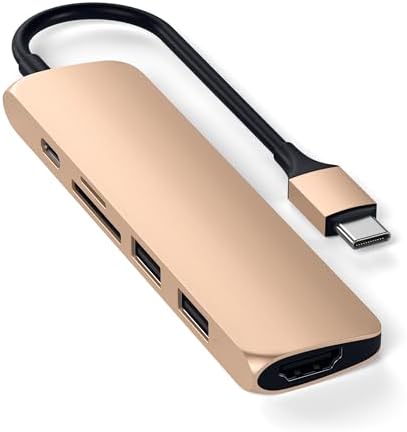 Satechi USB C Hub Slim Multiport Adapter V2 with 60W USB C PD, 4K HDMI (60Hz), Micro/SD Card Readers, USB 3.0 - for MacBook Pro & MacBook Air M2/M1, iPad Pro/Air M2/M1, Mac mini, iMac (Gold) - Image 5