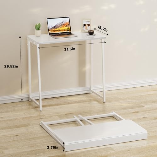 WOHOMO Folding Desk, 31.5" Foldable Computer Table for Small Spaces, White - Image 2
