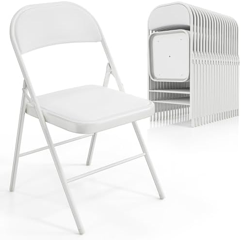 VINGLI 20 Pack Folding Chairs with Padded Seats, Metal Frame with Pu Leather Seat & Back, Capacity 350 lbs, White by VINGLI