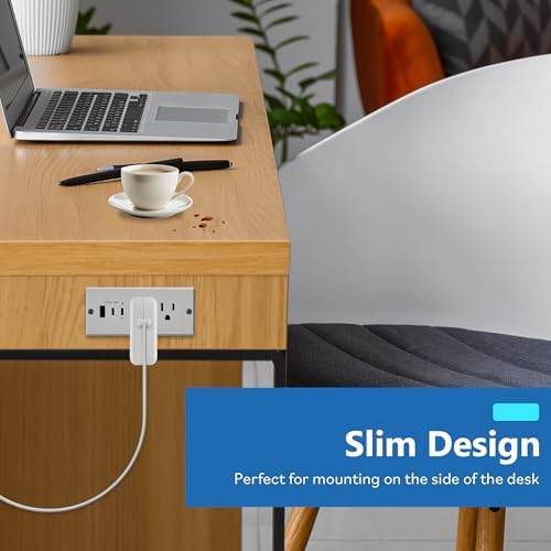 LIDER Rectangle Desktop Power Grommet with USB-C PD60W & USB-A, Matte White - Image 6