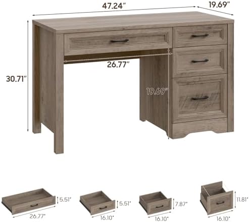 Vabches Farmhouse Executive Desk with Storage and Ample File Drawer, Rustic Large Home Writing Desk for Bedroom, Grey - Image 2