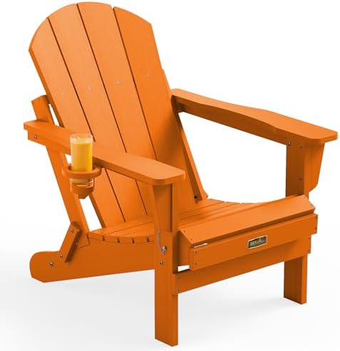 SERWALL Folding Adirondack Chairs with Cup Holder, Fire Pit Chair -Orange by SERWALL