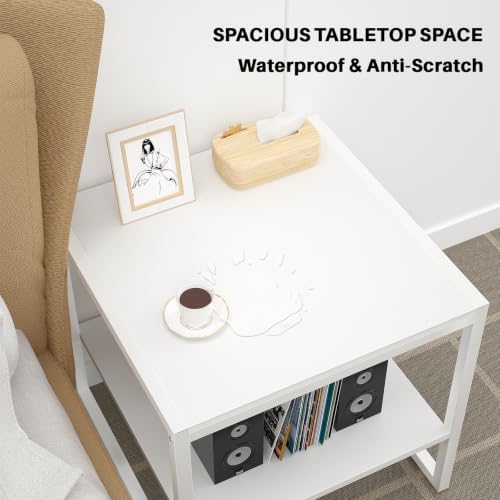 Homieasy End Table, 20 Inch Square Side Table, Mini Fridge Stand, White - Image 7