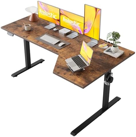 Agilestic 63 x 35 Inch Corner L Shaped Electric Standing Desk, Rustic Brown by Agilestic