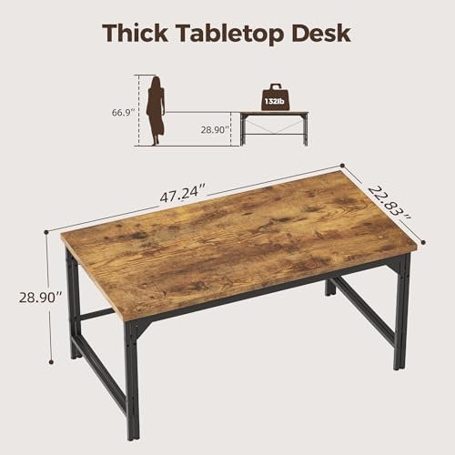 Mericonia 48 Inch Computer Desk, 1" Thick Small Office Table, Brown - Image 2