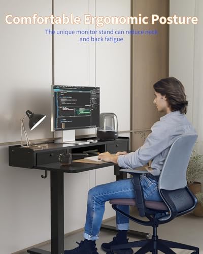 YIHAYO Electric Standing Desk with Drawers, 60 x 24 Inches Adjustable Desk with Storage Shelf, Computer Table with Splice Board for Home Office, Black Frame/Black Top - Image 5