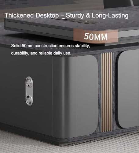 Executive Office Desk with Storage Cabinet,Modern l Shaped Executive Desk,50MM Thick Desktop for CEO Office, Reception & Commercial Workspace - Image 5