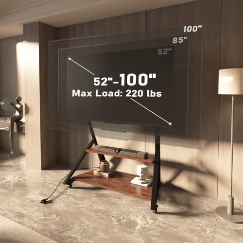 Rolling TV Stand with 2-Tier Wood Shelf for 52-100 Inch TV - Image 2