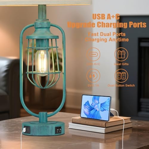 24" Retro Farmhouse Table Lamps Set of 2 for Living Room, USB A+C - Image 3