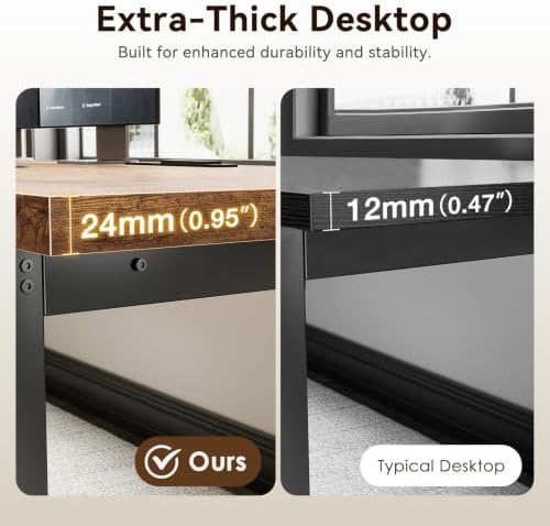 Coleshome 71 Inch Long Computer Desk with Power Outlet, Thicker Desktop & Legs, Large Heavy Duty Office Desk for Home Office & Gaming, Rustic Brown - Image 5