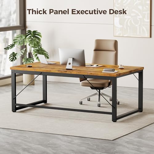 Mericonia 63 Inch Computer Desk, 1" Thick Large Office Table, Brown - Image 7