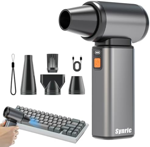 Compressed Air Duster, Stepless Speed Electric Air Duster, Metal Shell Air Blower with Brushless Motor, 120000 RPM Keyboard Cleaner Replaces Canned Air for Outdoors, Car, Home Cleaning by Synric