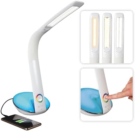 OttLite LED Desk Lamp with Color Changing Base and USB Port, White by Ottlite