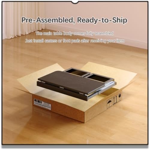 4NM No Tool Assembly 27.5" Small Desk, Folding Portable Desk with Wheels, Adjustable Height Foldable Computer Home Office Desks, Collapsible Study Writing Table for Space Saving Bedroom - All Black - Image 4
