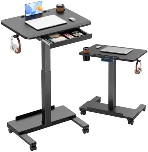 HUANUO 28" Mobile Standing Desk with Drawer and Charging Station by HUANUO
