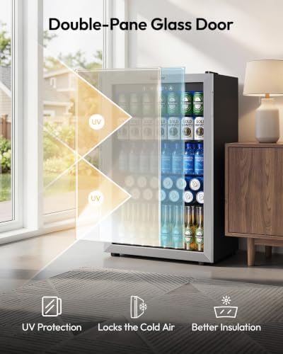 EUHOMY 145 Can Mini Fridge, 4.5 Cu.ft Beverage Refrigerator with Glass Door - Image 6