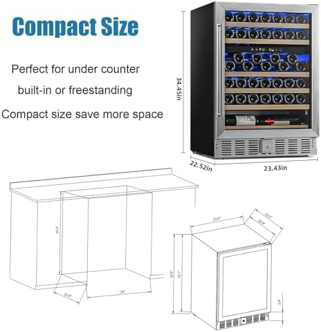 Antarctic Star 24 Inch Wine Fridge, 52 Bottle Wine Cooler Refrigerator. 39-64°F Dual Zone Wine Refrigerator Glass Door, Built in or Freestanding Under Counter Fridge for Home Bar Office - Image 7