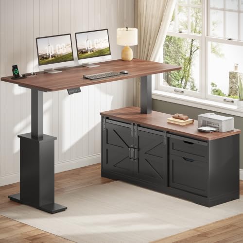 SEDETA Farmhouse 55 inch L Shaped Standing Desk with Storage Drawers - Image 3