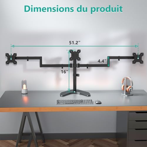 WALI Triple Monitor Stand, Free Standing for 13-27 inch Screens,up to 22lbs - Image 4