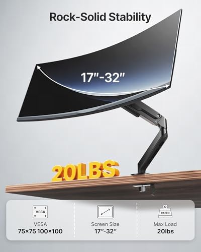 monTEK Single Monitor Arm, 17–32" Screen, Full Motion Adjustment,20 lbs - Image 4