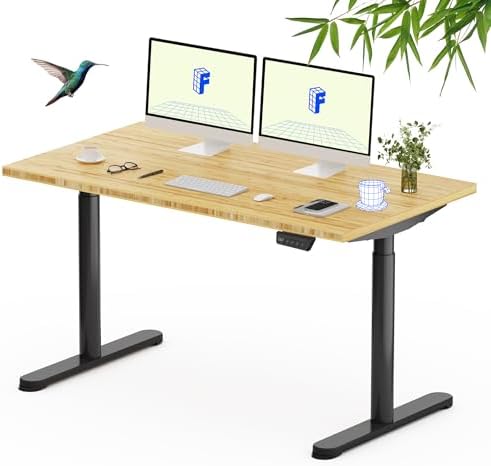 FLEXISPOT 55" x 28" Solid Bamboo Standing Desk, Black Oval Legs by Unknown