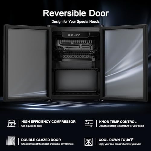 Antarctic Star Beverage Refrigerator Cooler Black, 1.7 Cu.ft, 40°F to 61°F, Mini Fridge for Soda, Beer, Wine, Glass Door,Adjustable Shelves & Digital Temperature beverage cooler for Home, Office Bar - Image 5