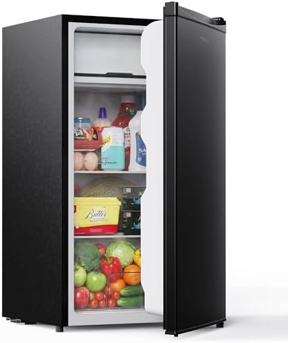 Upstreman 3.2 Cu.Ft Mini Fridge with Freezer, Black-BR321 by StartUpLiveBetter