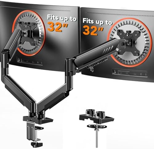 ErGear Dual Monitor Arm, Full Adjustable Monitor Mount for 13–32″ Screens, Fast Install Computer Monitor Stand with Tool-Free VESA Mount, Max Load 19.8 lbs, Max VESA 100x100mm by ErGear