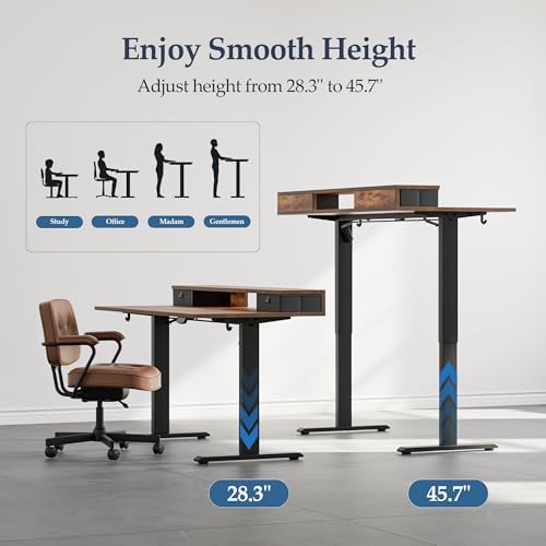 Klicelor 55 x24 Inch Electric Standing Desk with Drawers, Adjustable Height Small Sit Stand Desk for Home Office, Compact Computer Workstation with Storage– Rustic Brown - Image 5