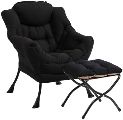 Furlide Lazy Chair with Ottoman, Soft Comfy Chair for Bedroom, Black by Furlide
