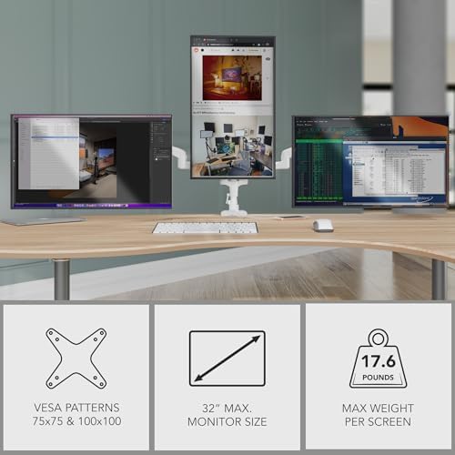 Mount-It! Triple Monitor Desk Mount, 13-27" Screens, White - Image 4