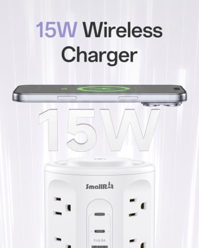 Power Strip with USB Ports,Extension Cord with Multiple Outlets (12AC+3A+2C), 6.5 FT Desk White Power Strip Tower Charging Station for Home, Office, College Dorm Essentials - Image 3