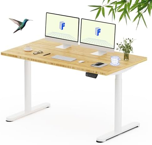 FLEXISPOT 55" x 28" Solid Bamboo Standing Desk, White Oval Legs by Unknown