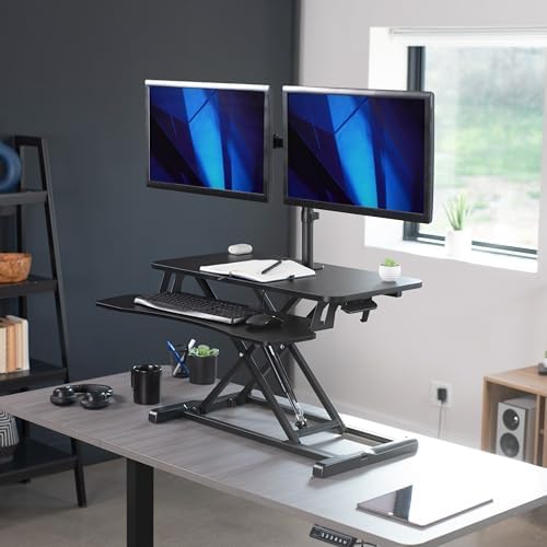 VIVO Black 32 in Standing Desk Converter with Monitor Stand, DESK-V000K-M2 - Image 2