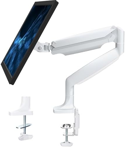 VIVO Premium Aluminum Height Adjustable Single Monitor Articulating Desk Mount Stand with Pneumatic Arm, Fits up to 32 inch Screen, White, STAND-V001QW by VIVO
