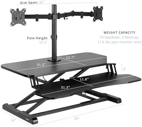 VIVO Black 32 in Standing Desk Converter with Monitor Stand, DESK-V000K-M2 - Image 3