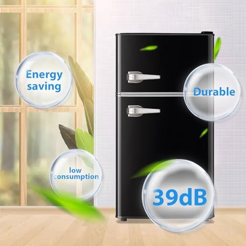 WANAI 3.5 Cu.Ft Retro Mini Fridge with Handle Compact Refrigerator Black - Image 7
