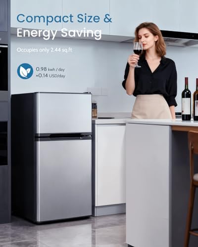 Feelfunn 3.2 Cu.Ft Mini Fridge with Freezer, 2 Door Dorm Fridge, Silver - Image 7