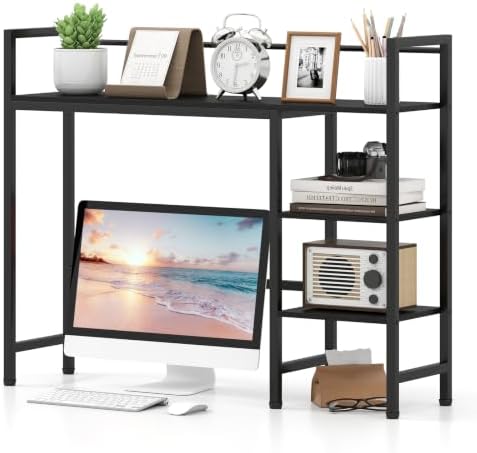 GIANTEX Desktop Bookshelf, 38.5" Dorm Desk Hutch for 27" Monitor (Black) by Giantex
