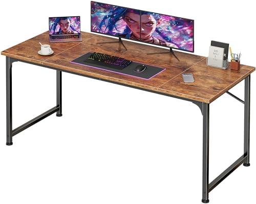 PRAISUN 55 Inch Computer Desk, Office Desk, Spacious Desktop, Rustic Brown by PRAISUN